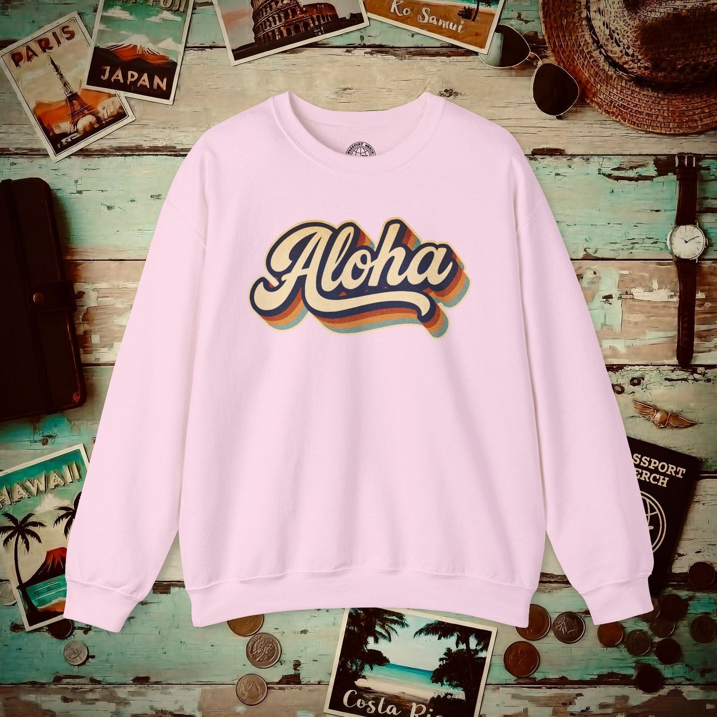 Classic 70s, Aloha, Hawaii Crewneck Light Pink / S