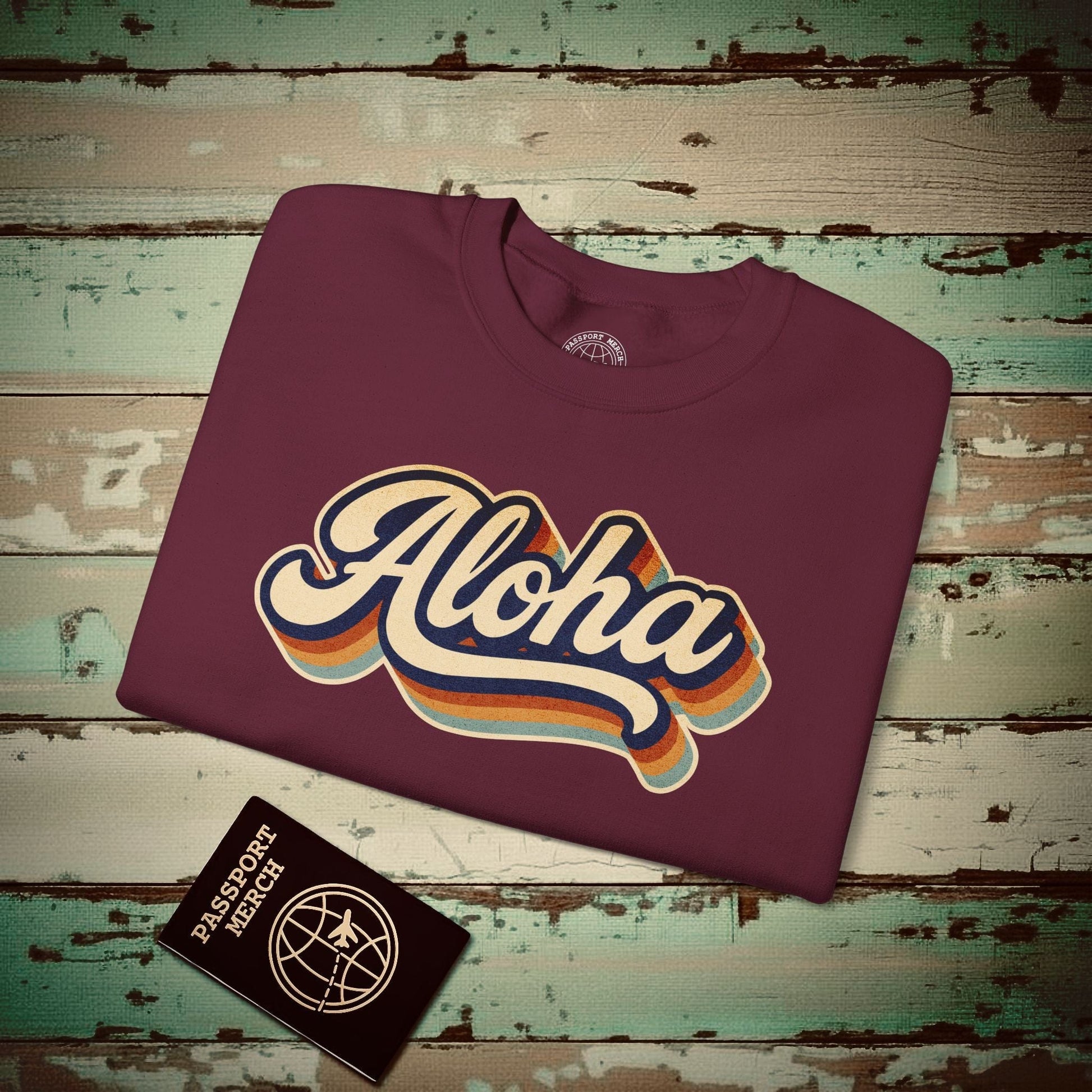 Classic 70s, Aloha, Hawaii Crewneck Maroon / S