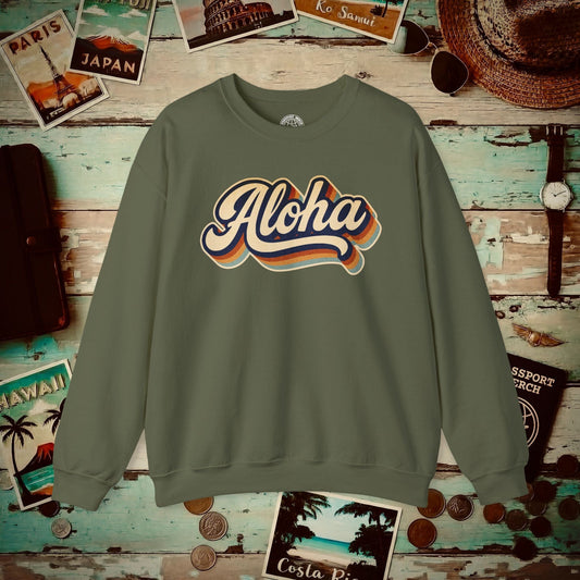 Classic 70s, Aloha, Hawaii Crewneck Military Green / S