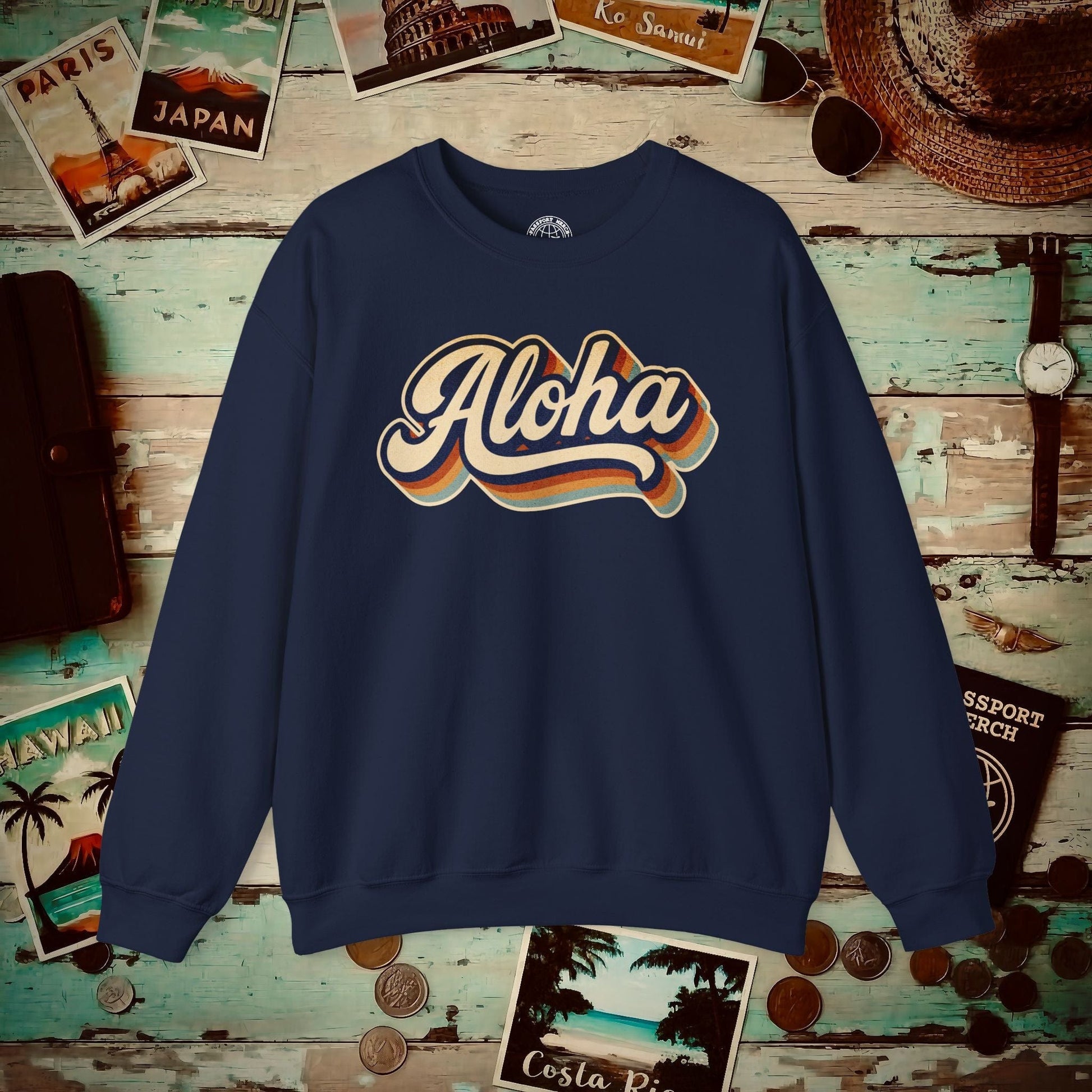Classic 70s, Aloha, Hawaii Crewneck Navy / S