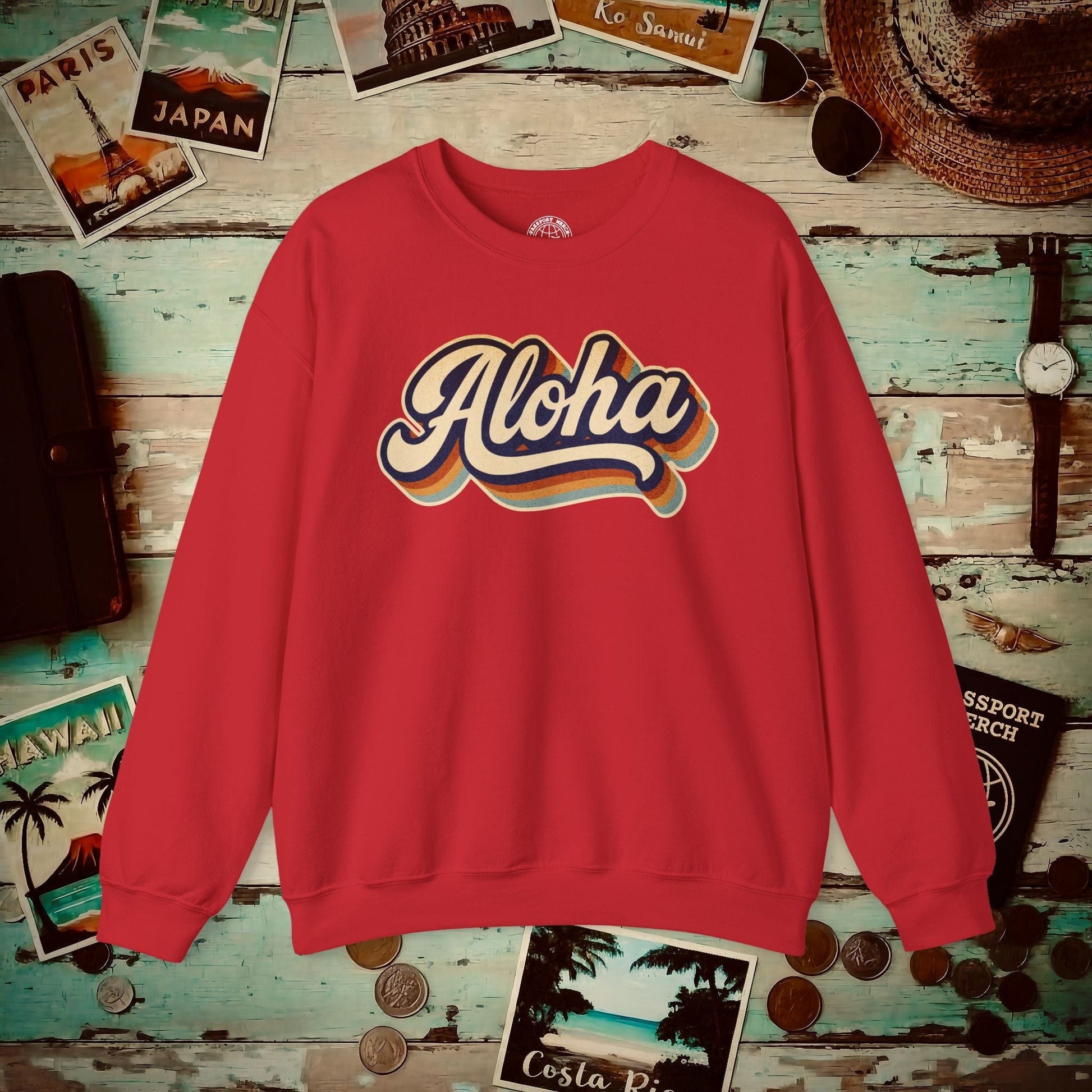 Classic 70s, Aloha, Hawaii Crewneck Red / S