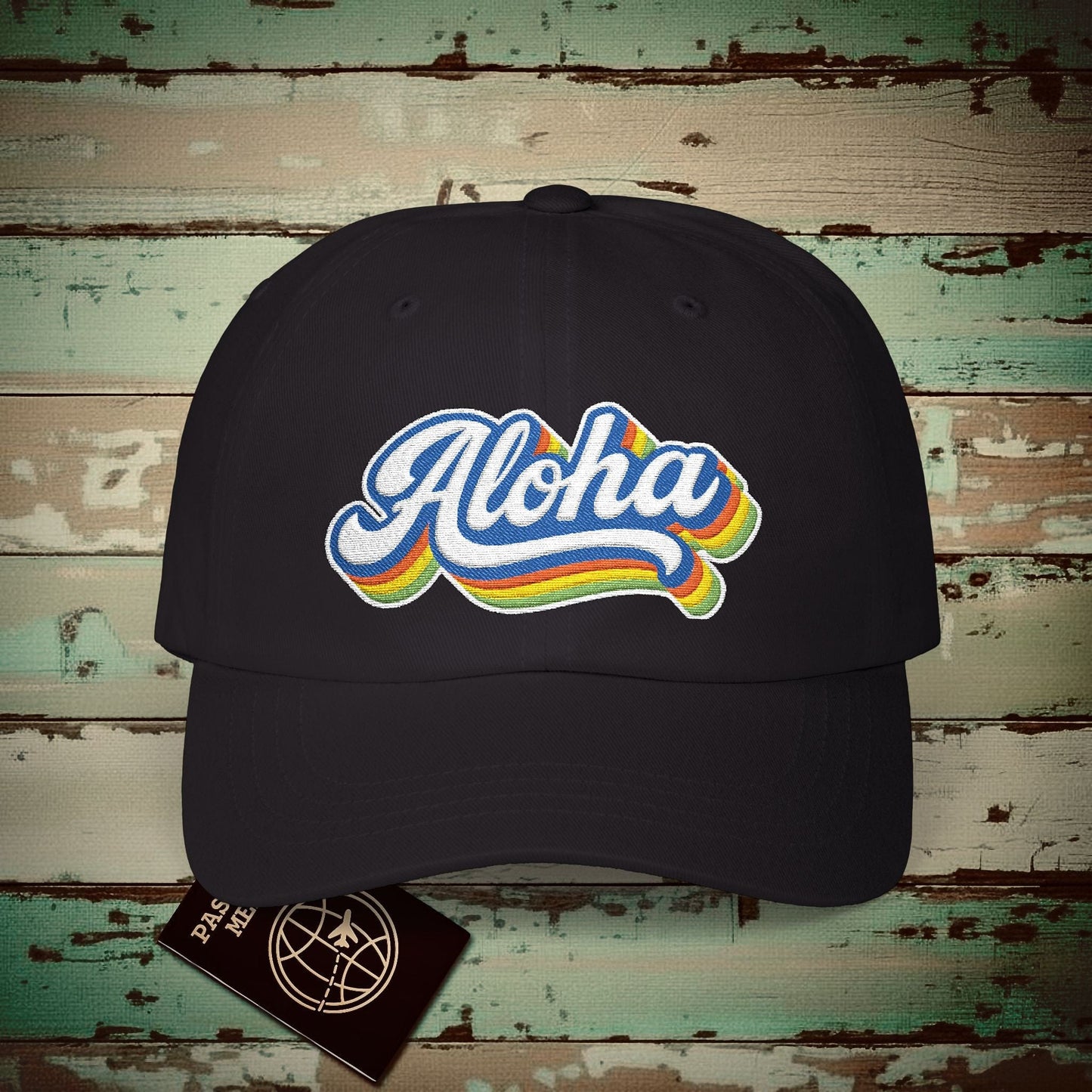 Classic 70s, Aloha, Hawaii Embroidered Hat Black / One size