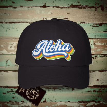 Classic 70s, Aloha, Hawaii Embroidered Hat Black / One size
