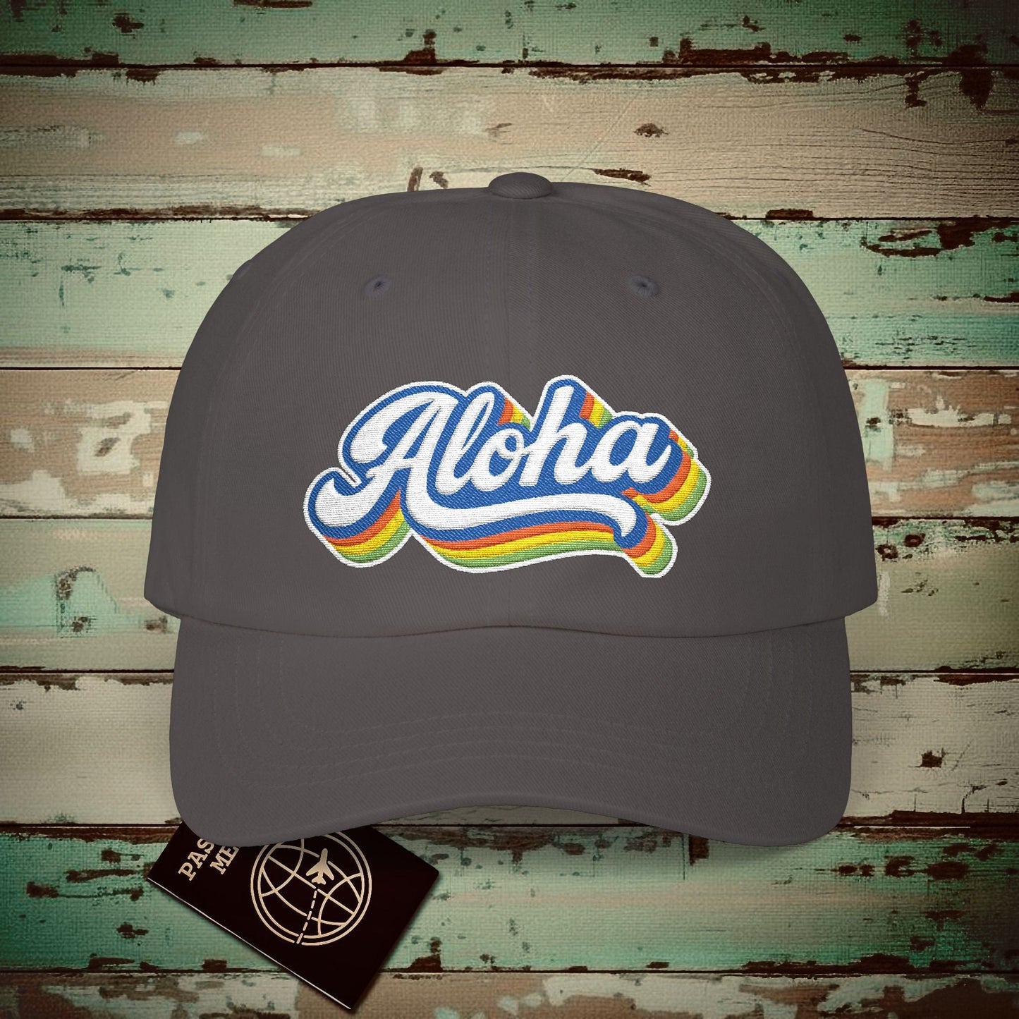 Classic 70s, Aloha, Hawaii Embroidered Hat Dark Grey / One size
