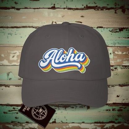 Classic 70s, Aloha, Hawaii Embroidered Hat Dark Grey / One size