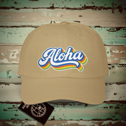 Classic 70s, Aloha, Hawaii Embroidered Hat Khaki / One size