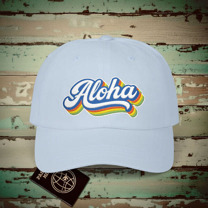 Classic 70s, Aloha, Hawaii Embroidered Hat Light Blue / One size