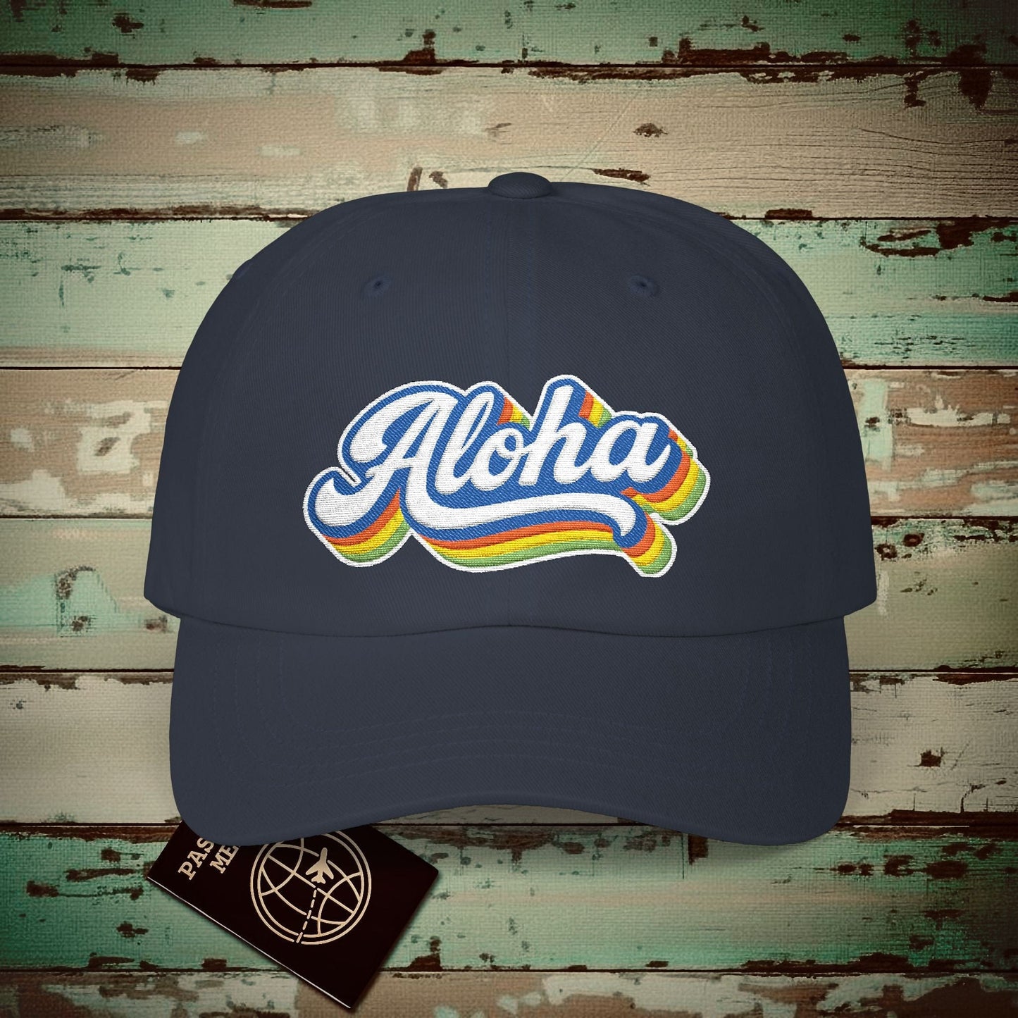 Classic 70s, Aloha, Hawaii Embroidered Hat Navy / One size