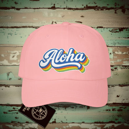 Classic 70s, Aloha, Hawaii Embroidered Hat Pink / One size