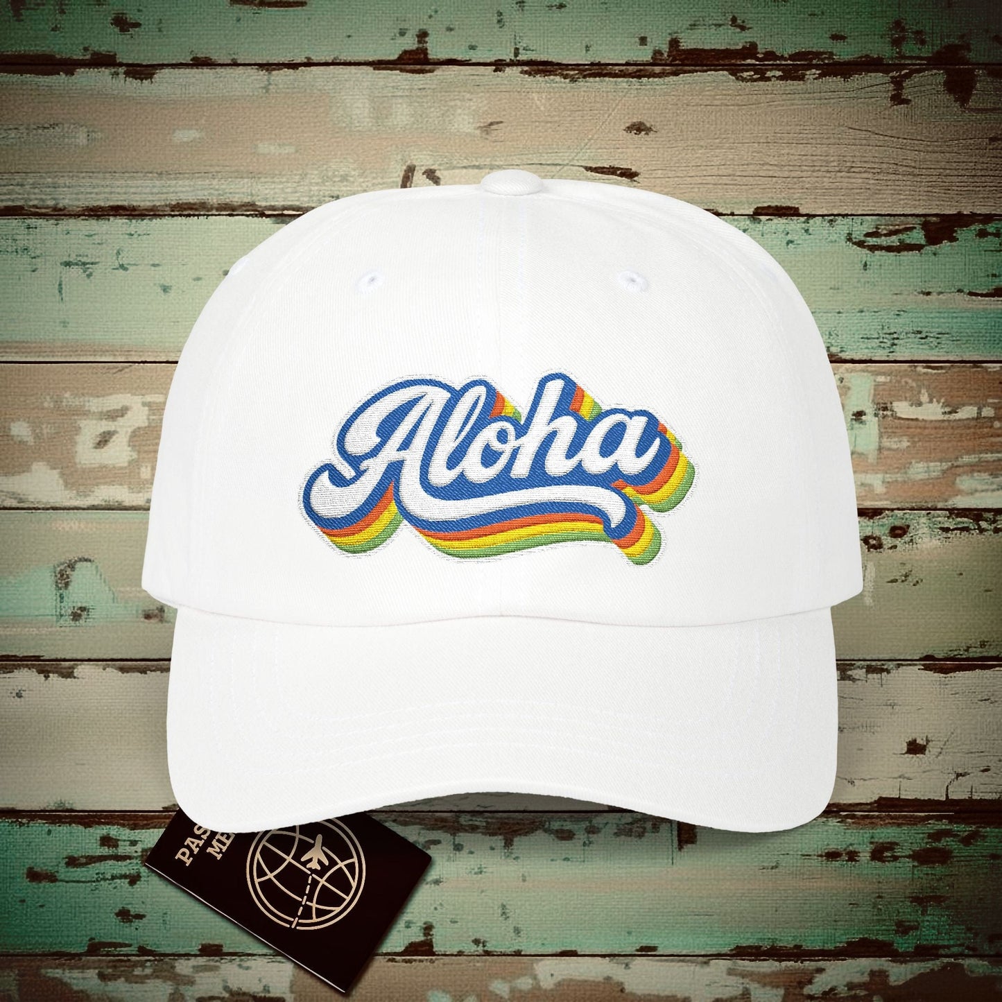Classic 70s, Aloha, Hawaii Embroidered Hat White / One size