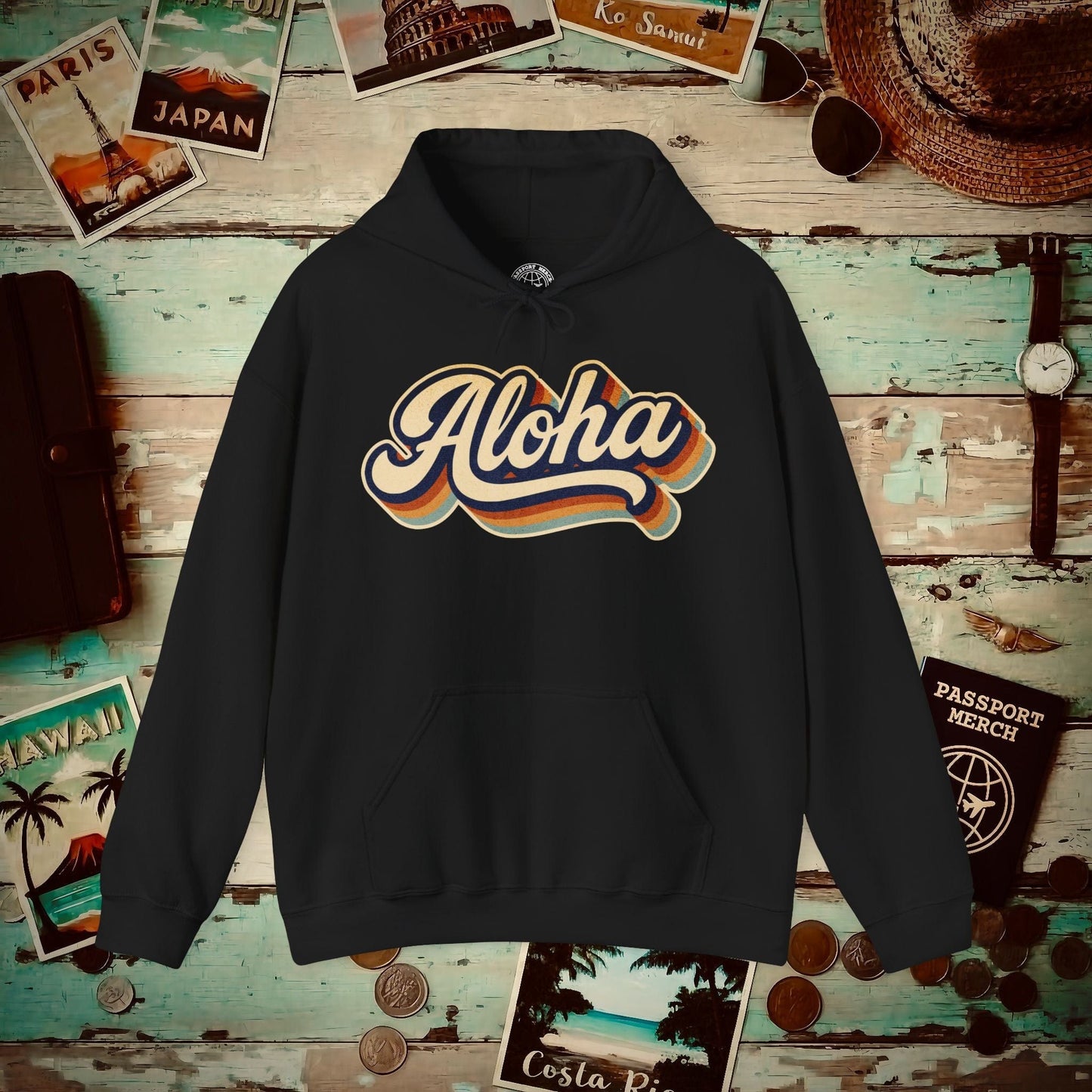 Classic 70s, Aloha, Hawaii Hoodie Black / S