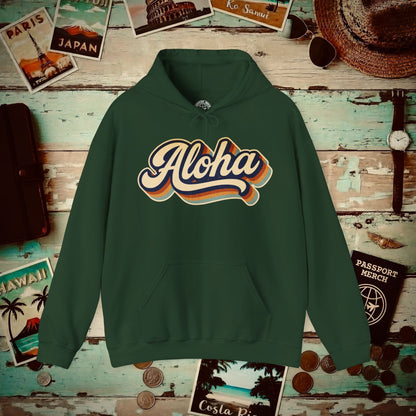 Classic 70s, Aloha, Hawaii Hoodie Forest Green / S