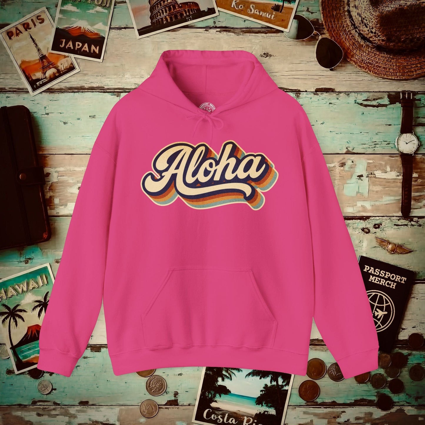 Classic 70s, Aloha, Hawaii Hoodie Heliconia / S