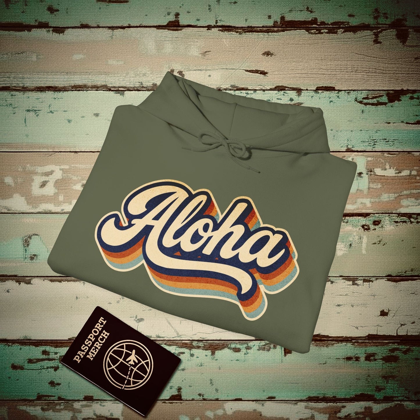 Classic 70s, Aloha, Hawaii Hoodie Military Green / S