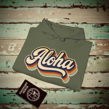 Classic 70s, Aloha, Hawaii Hoodie Military Green / S
