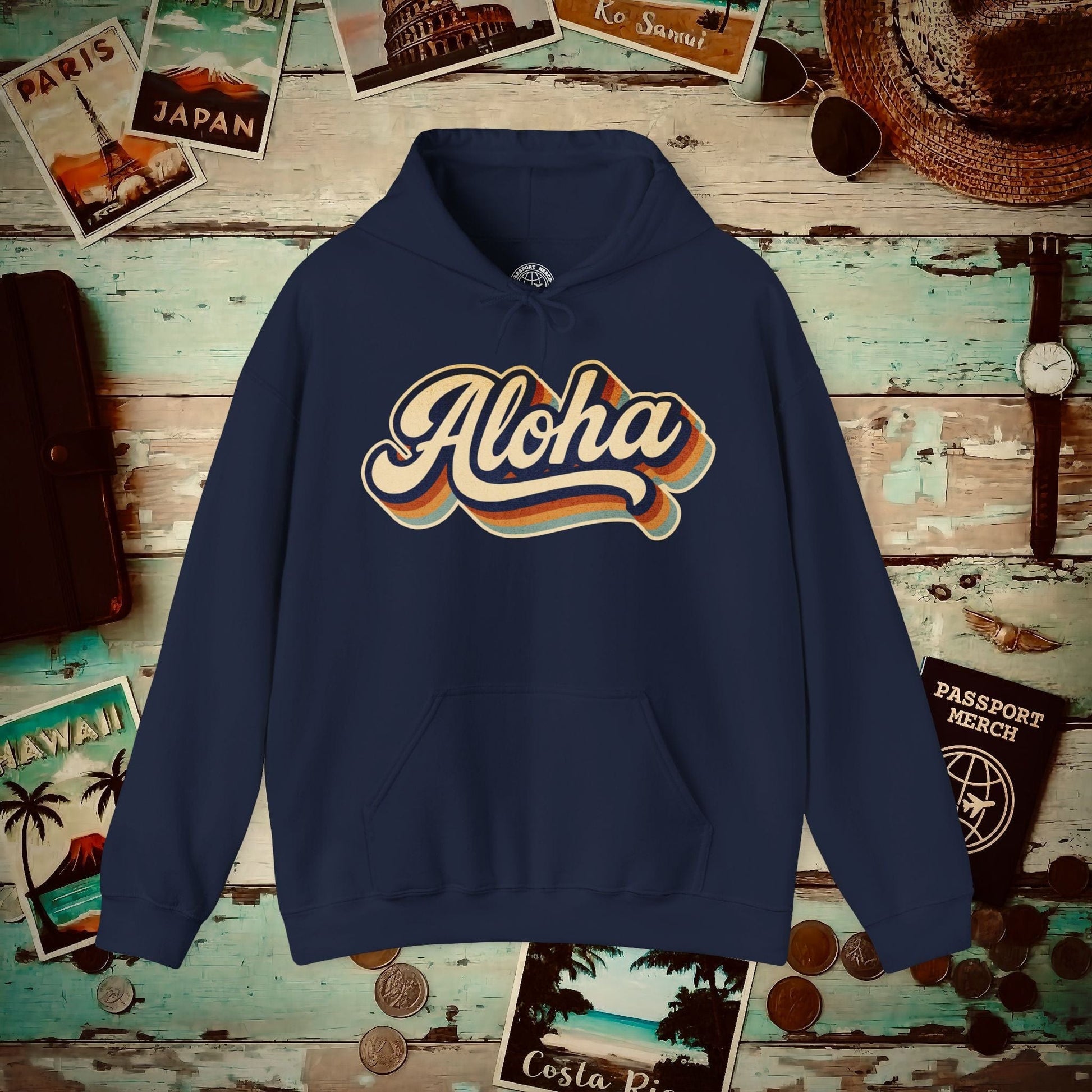 Classic 70s, Aloha, Hawaii Hoodie Navy / S