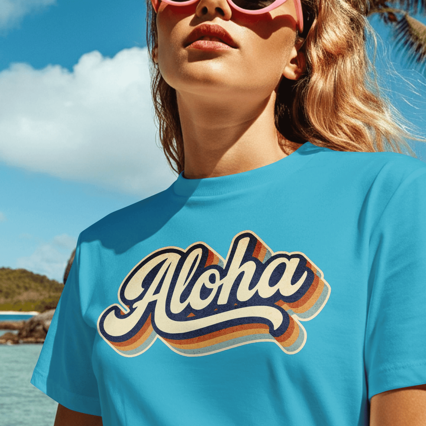 Classic 70s, Aloha, Hawaii T-Shirt Tropical Blue / S
