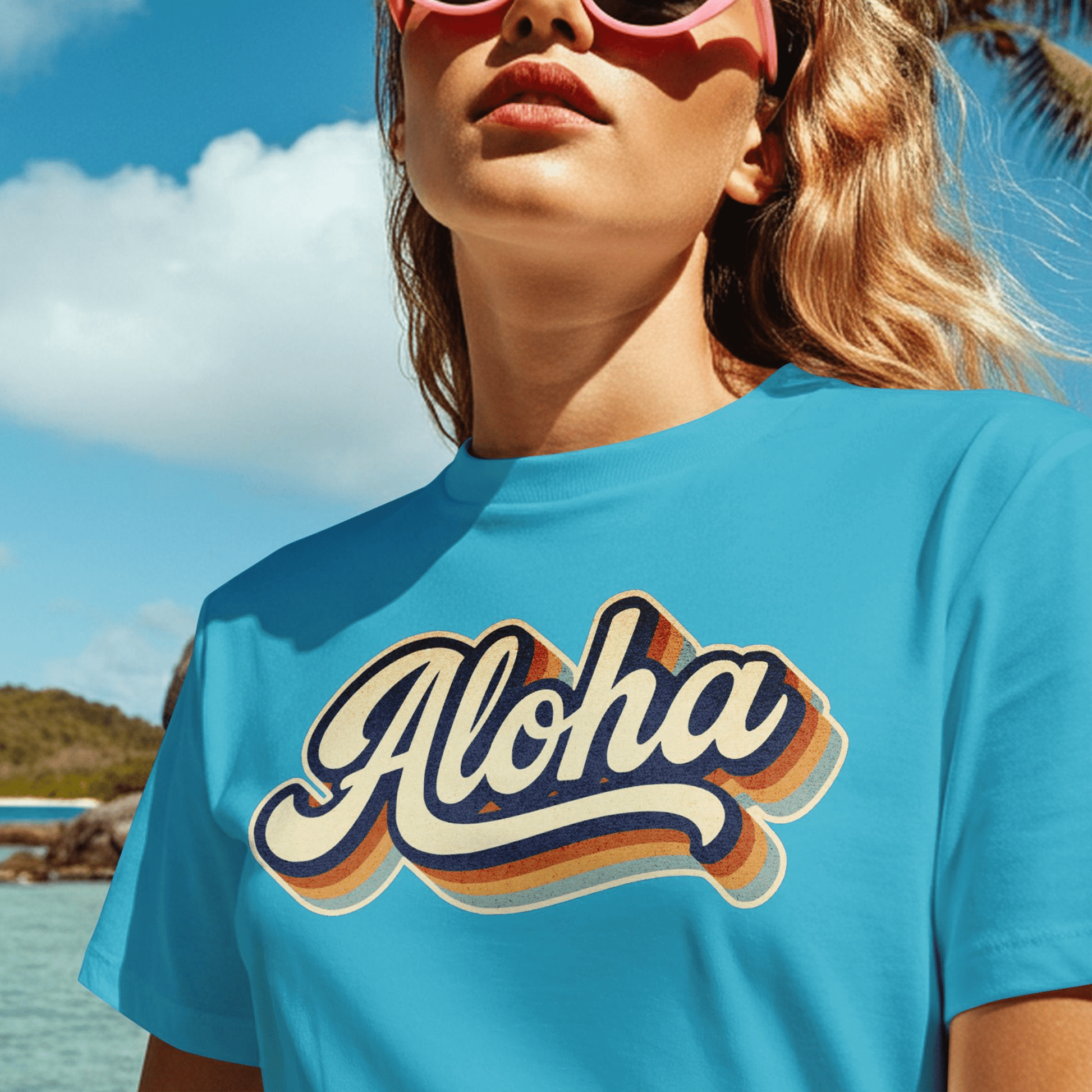 Classic 70s, Aloha, Hawaii T-Shirt Tropical Blue / S