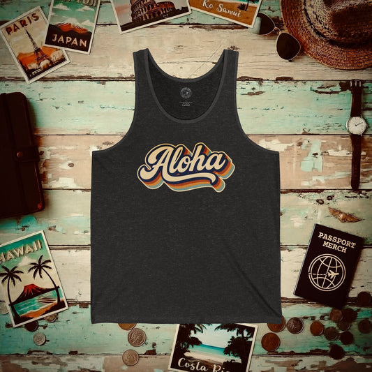 Classic 70s, Aloha, Hawaii Tank Top Charcoal Black TriBlend / XS