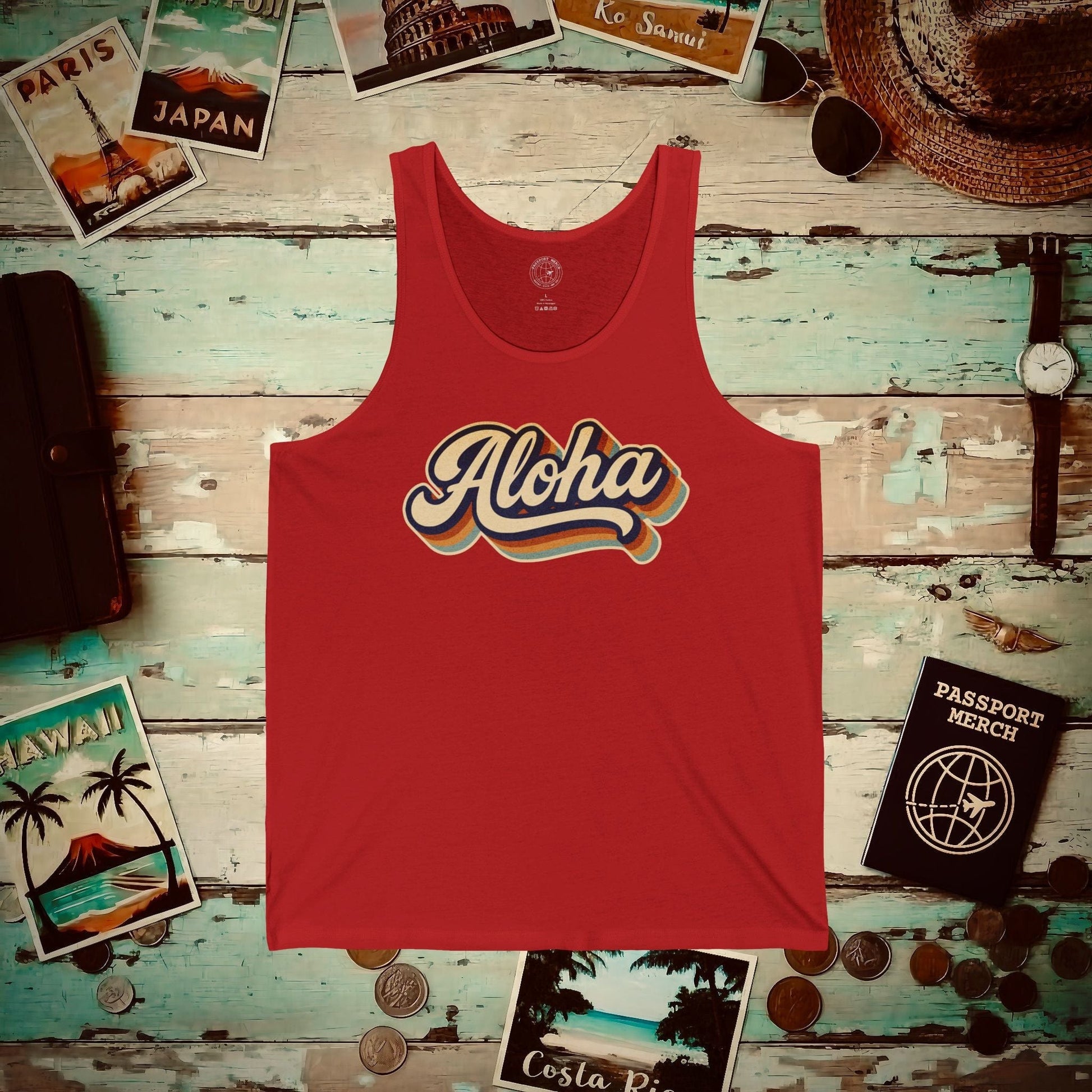 Classic 70s, Aloha, Hawaii Tank Top Red / XS