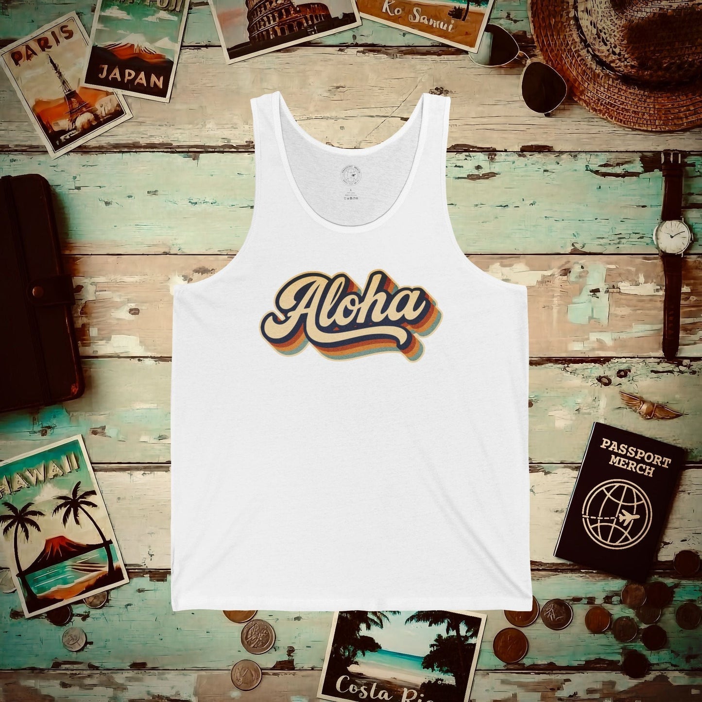 Classic 70s, Aloha, Hawaii Tank Top White / XS