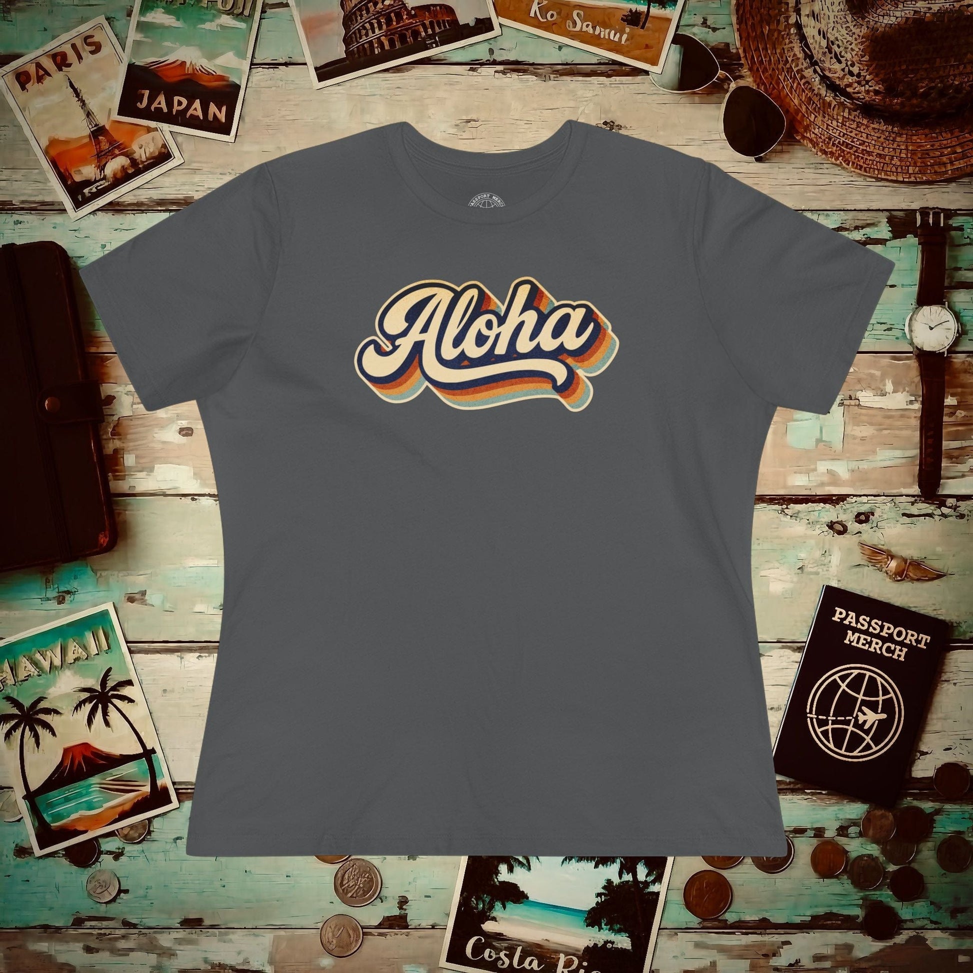 Classic 70s, Aloha, Hawaii, Womens Fit T-Shirt Asphalt / S