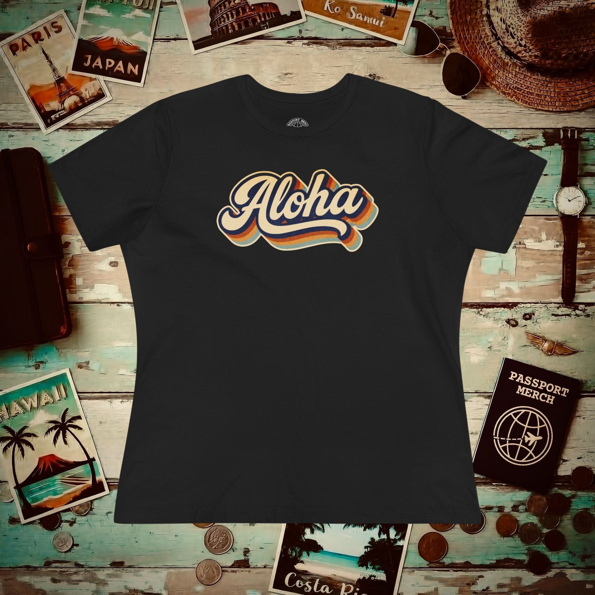 Classic 70s, Aloha, Hawaii, Womens Fit T-Shirt Black / S