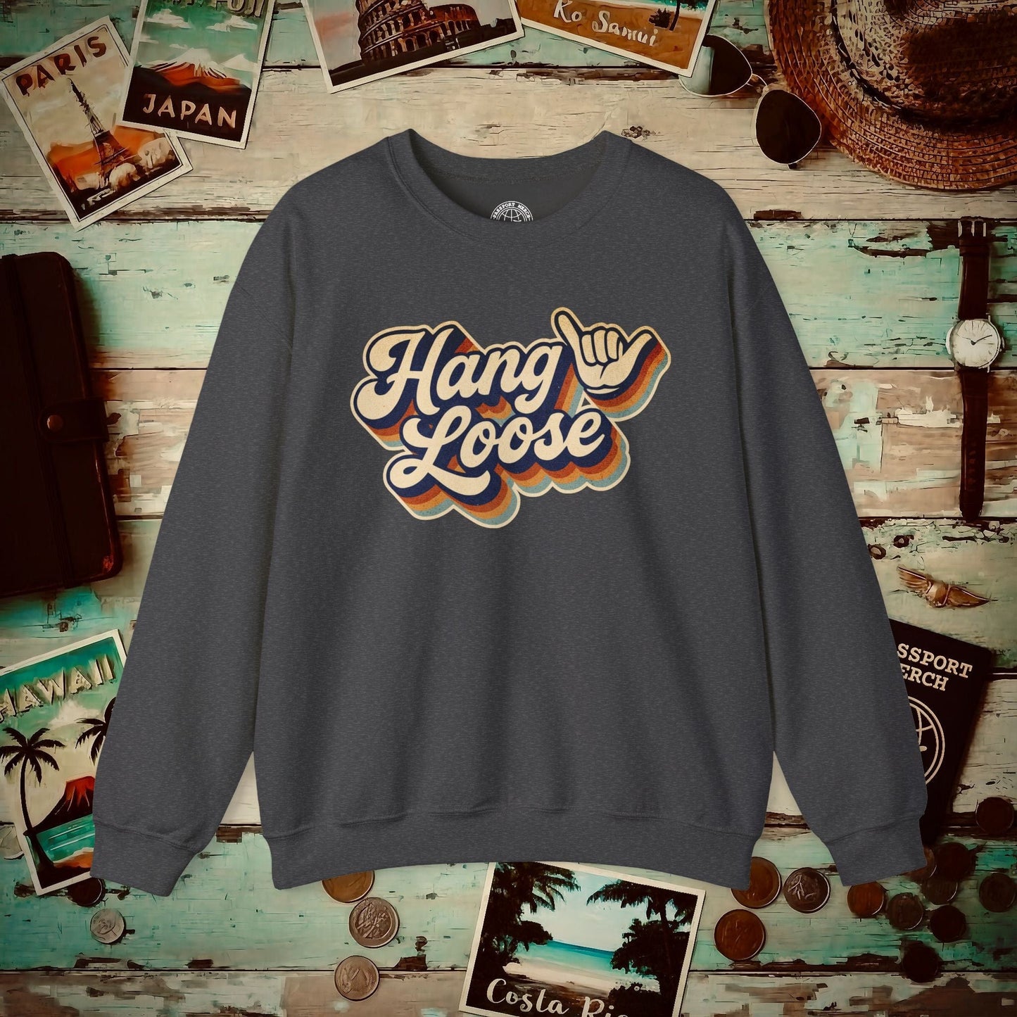 Classic 70s, Hang Loose, Hawaii Crewneck Dark Heather / S
