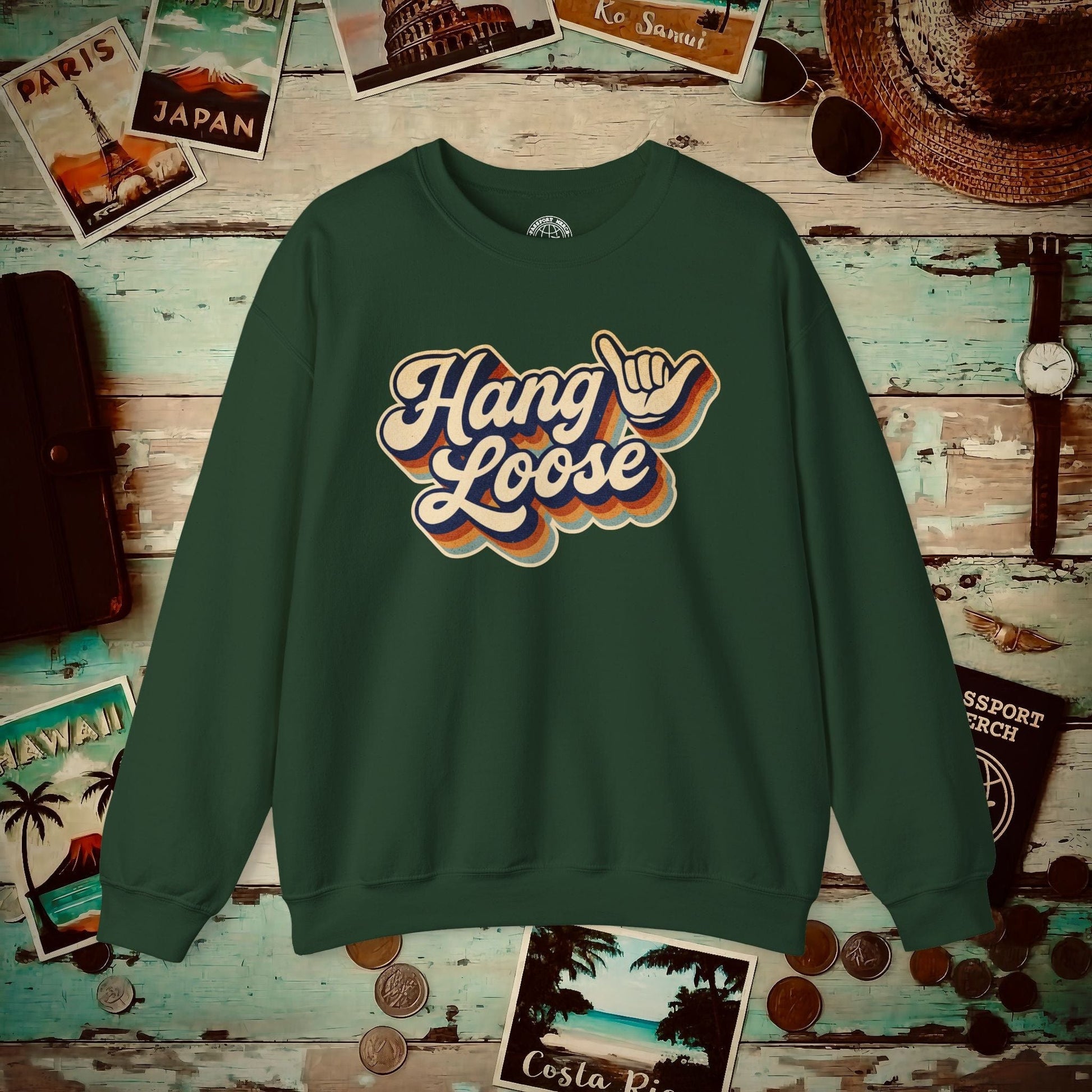 Classic 70s, Hang Loose, Hawaii Crewneck Forest Green / S