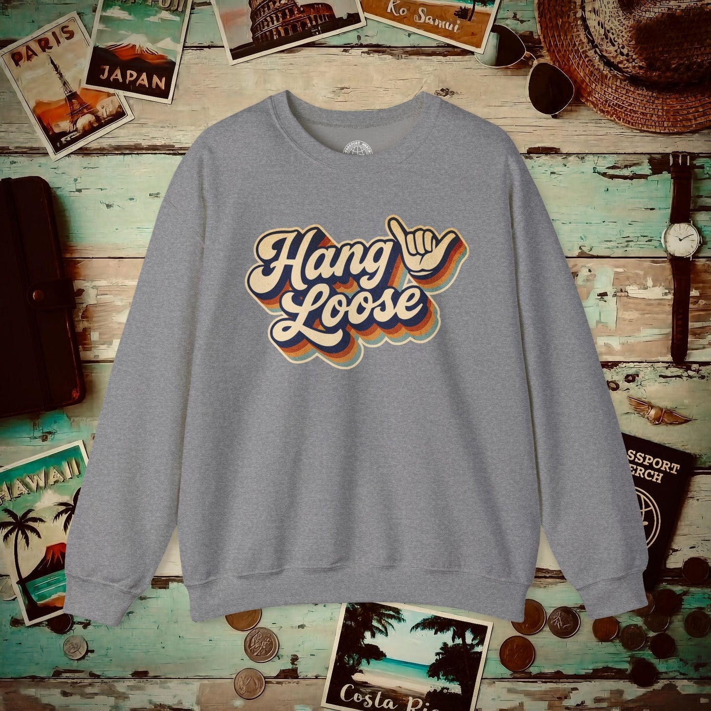 Classic 70s, Hang Loose, Hawaii Crewneck Graphite Heather / S