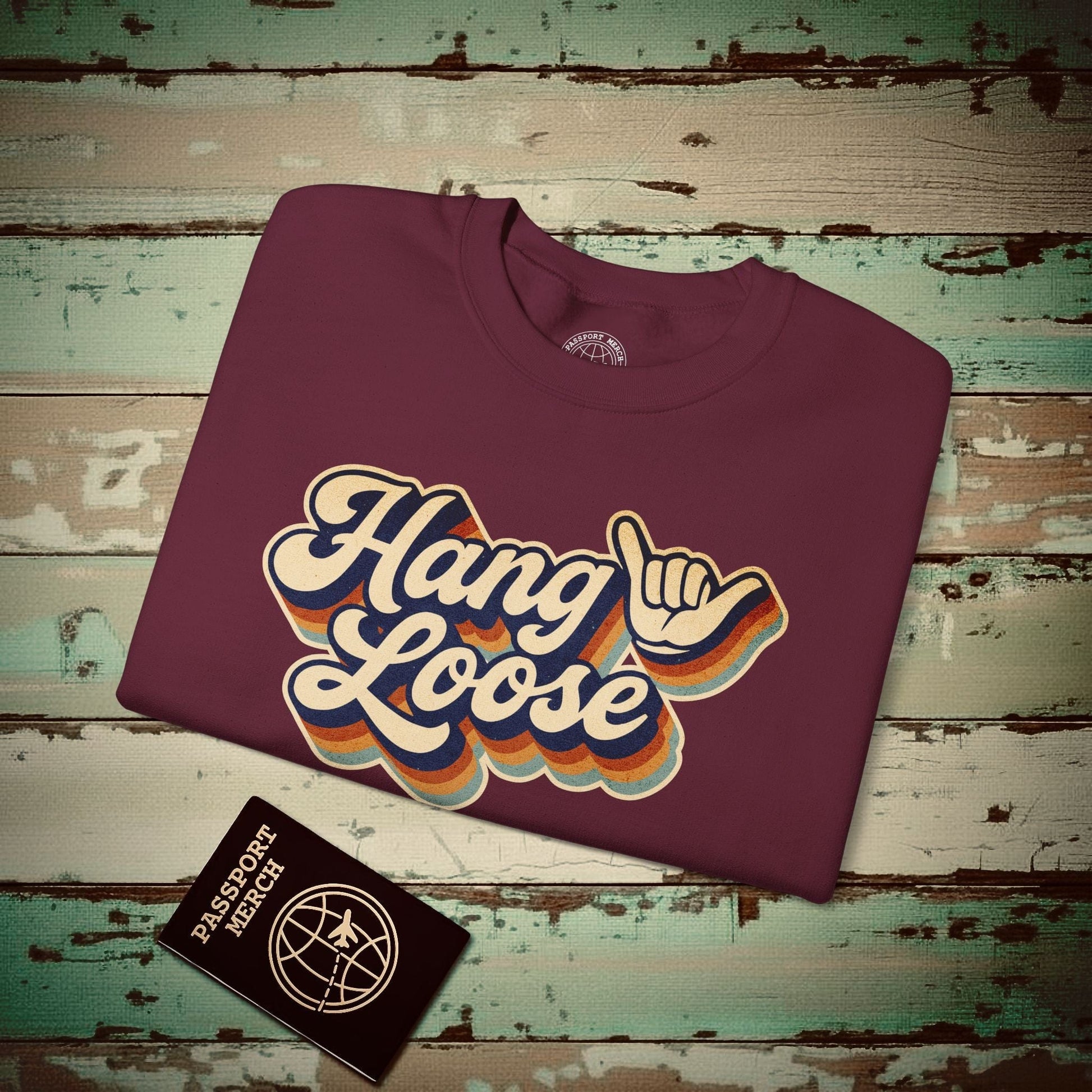 Classic 70s, Hang Loose, Hawaii Crewneck Maroon / S