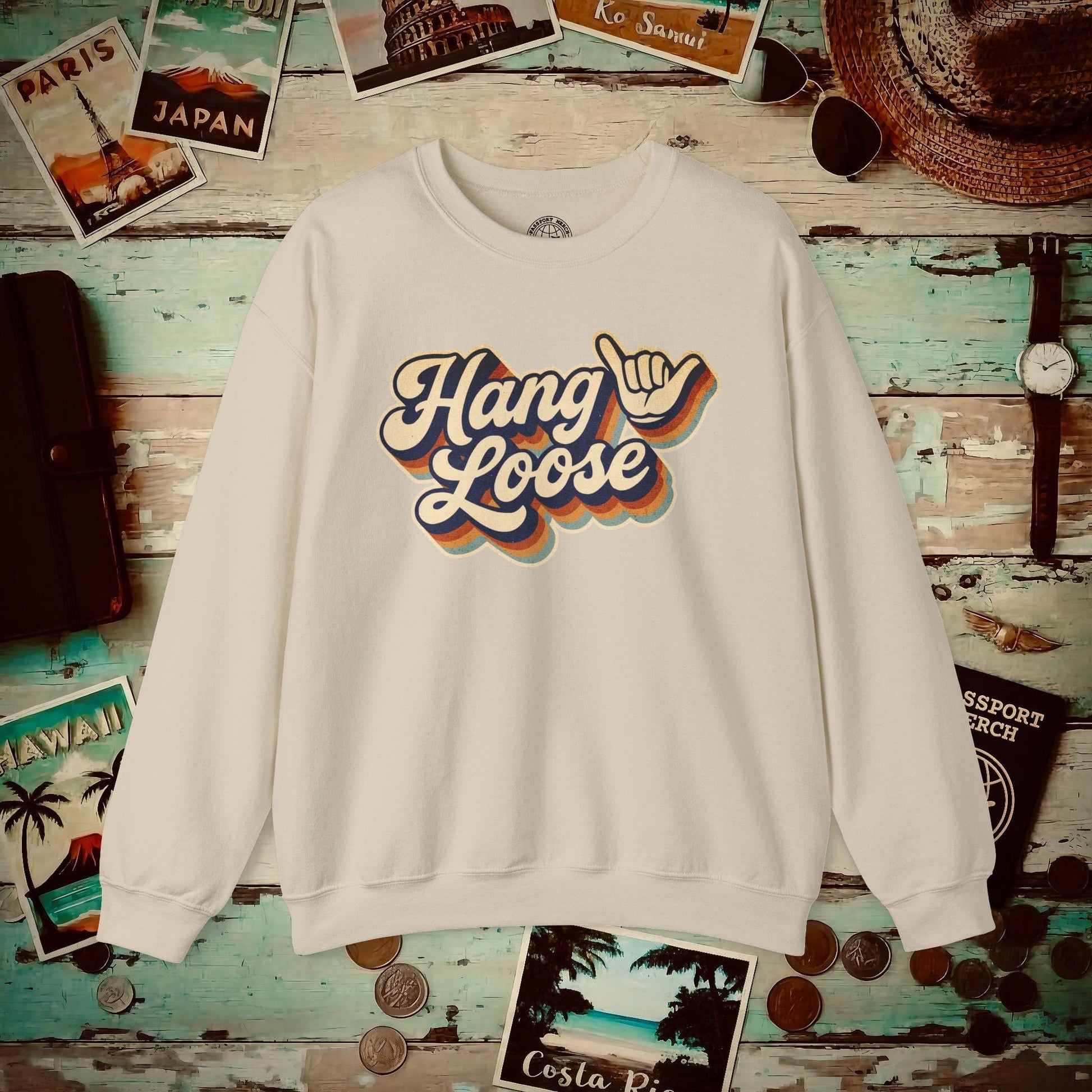 Classic 70s, Hang Loose, Hawaii Crewneck Sand / S