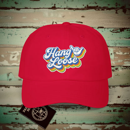 Classic 70s, Hang Loose, Hawaii Embroidered Hat Cranberry / One size