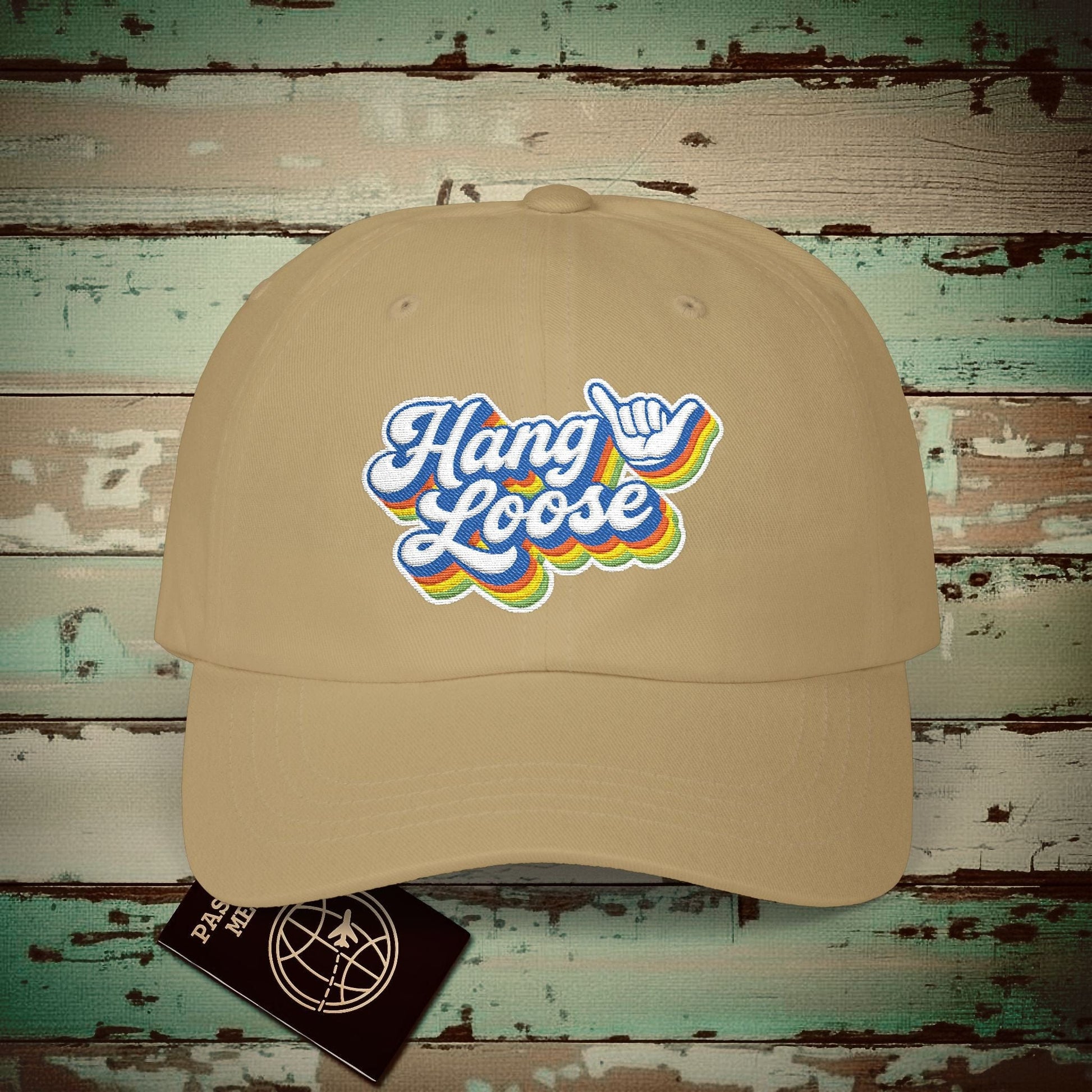 Classic 70s, Hang Loose, Hawaii Embroidered Hat Khaki / One size
