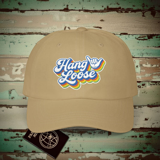 Classic 70s, Hang Loose, Hawaii Embroidered Hat Khaki / One size