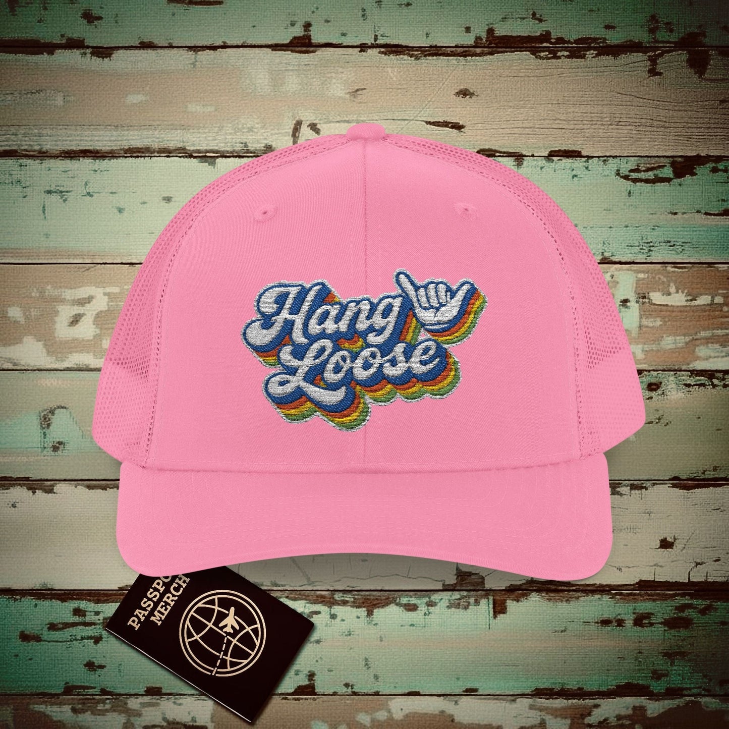 Classic 70s, Hang Loose, Hawaii Embroidered Trucker Hat Pink / One size