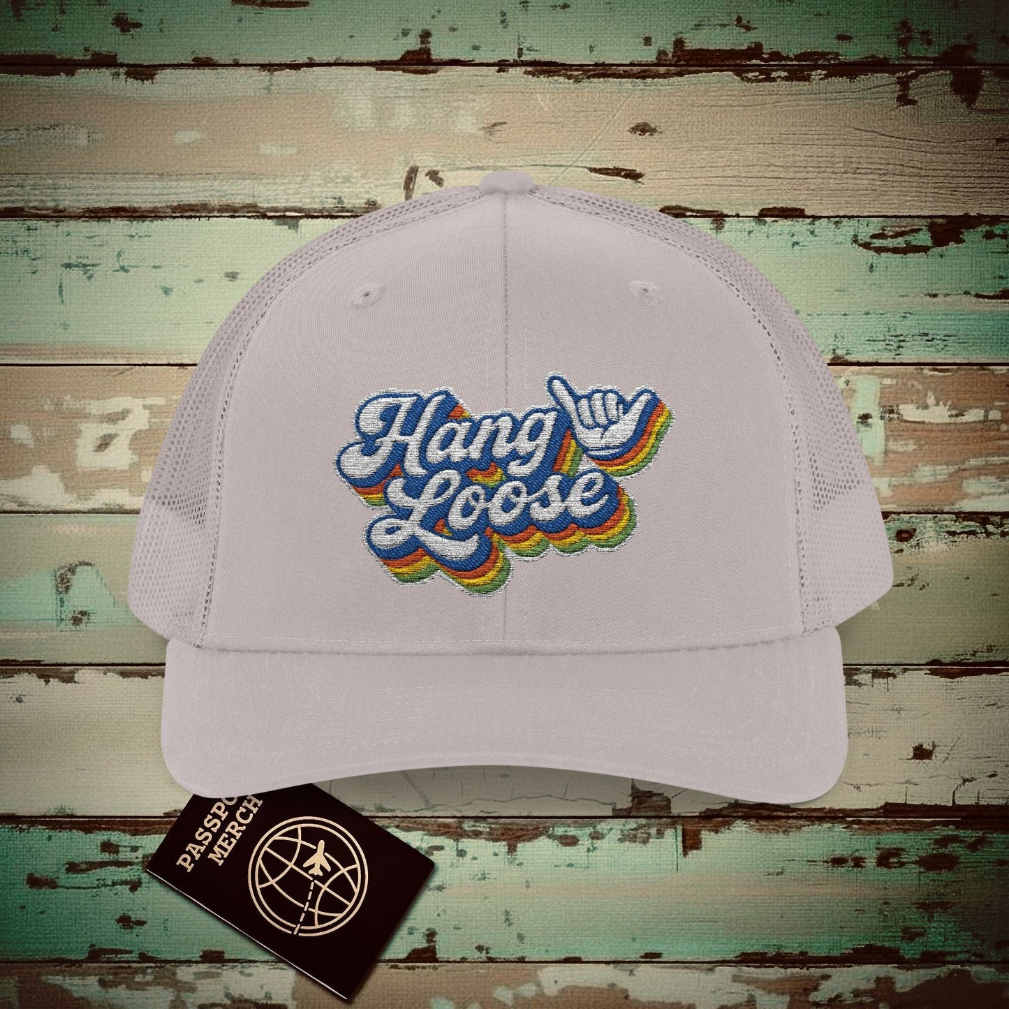 Classic 70s, Hang Loose, Hawaii Embroidered Trucker Hat Silver / One size