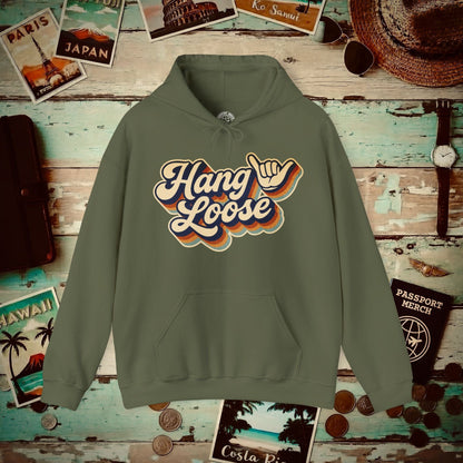 Classic 70s, Hang Loose, Hawaii Hoodie Military Green / S