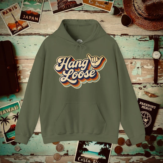 Classic 70s, Hang Loose, Hawaii Hoodie Military Green / S