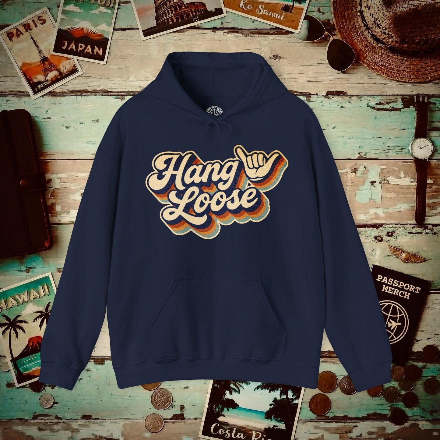 Classic 70s, Hang Loose, Hawaii Hoodie Navy / S