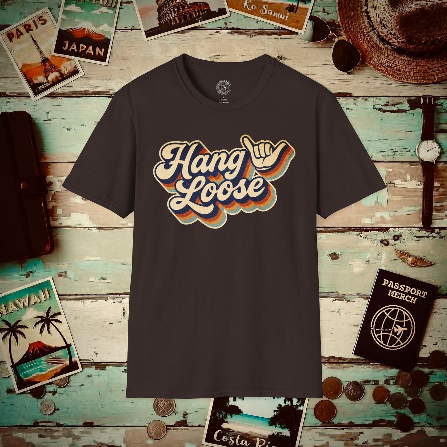 Classic 70s, Hang Loose, Hawaii T-Shirt Dark Chocolate / S