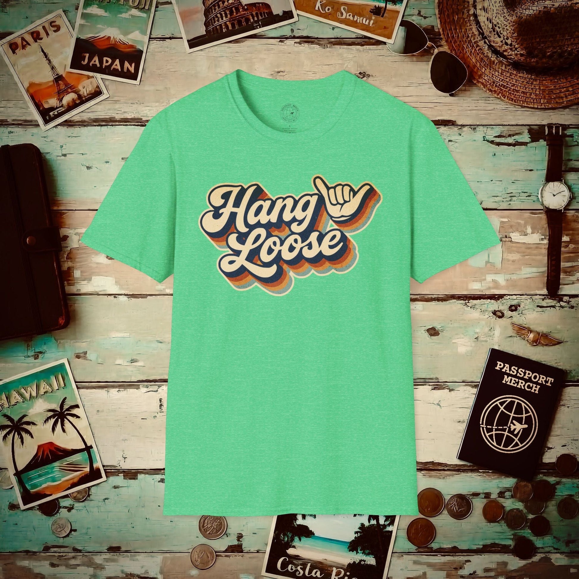 Classic 70s, Hang Loose, Hawaii T-Shirt Heather Irish Green / S