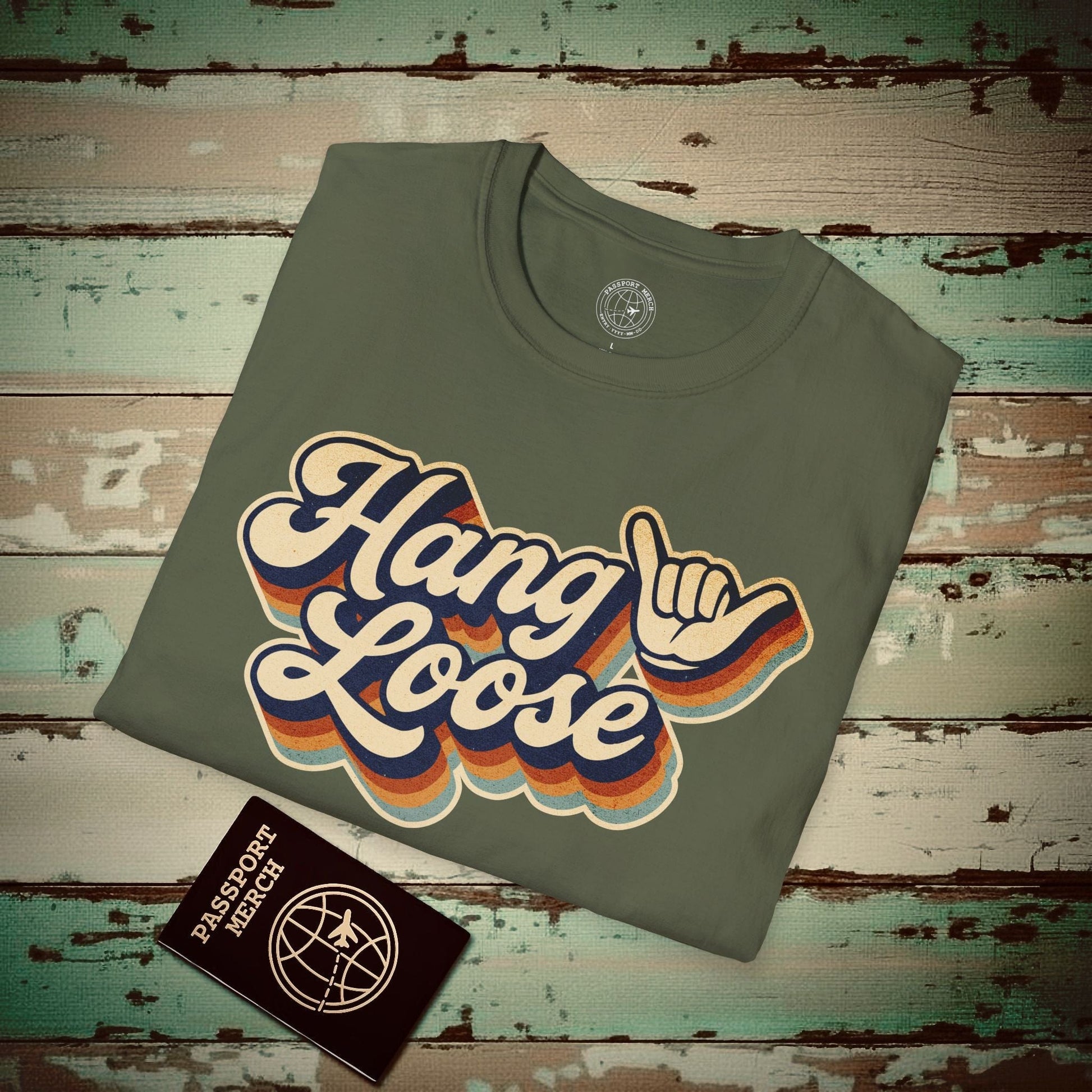 Classic 70s, Hang Loose, Hawaii T-Shirt Military Green / S