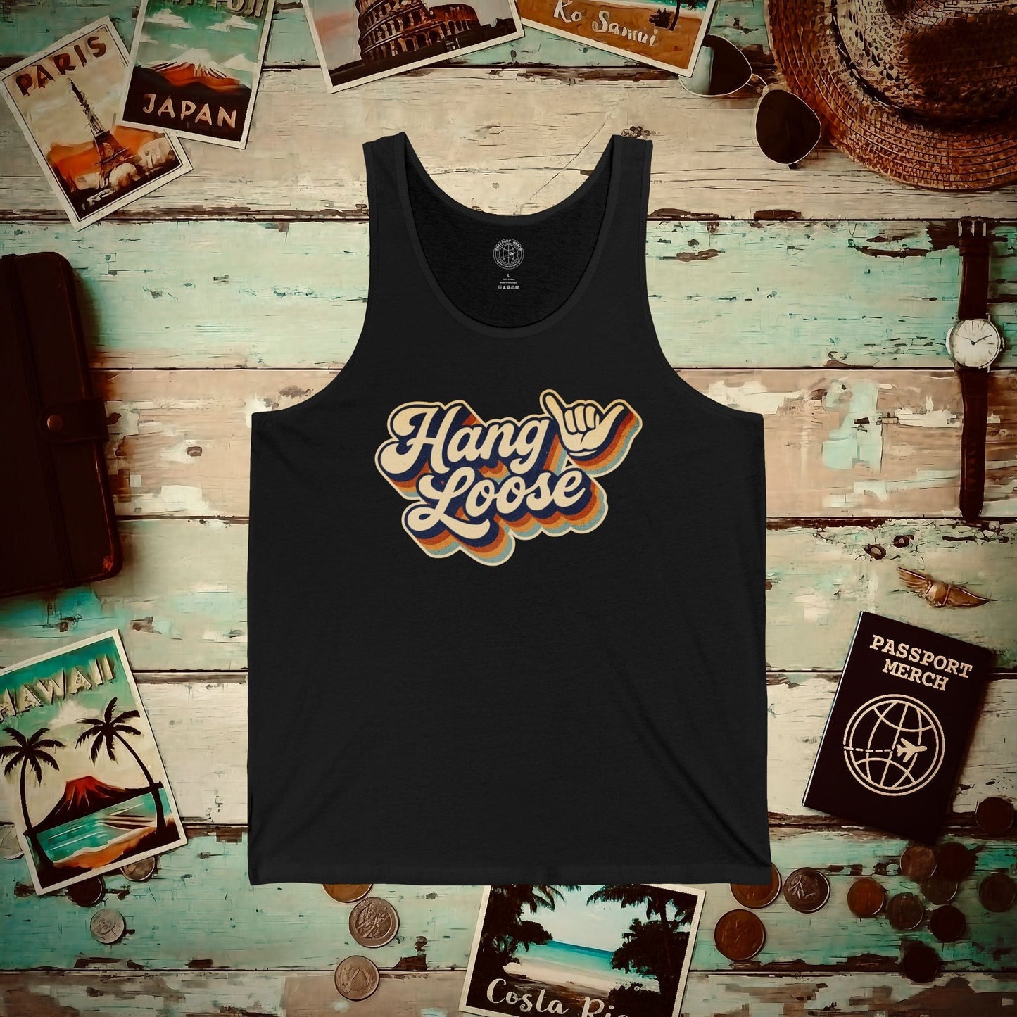 Classic 70s, Hang Loose, Hawaii Tank Top Black / XS