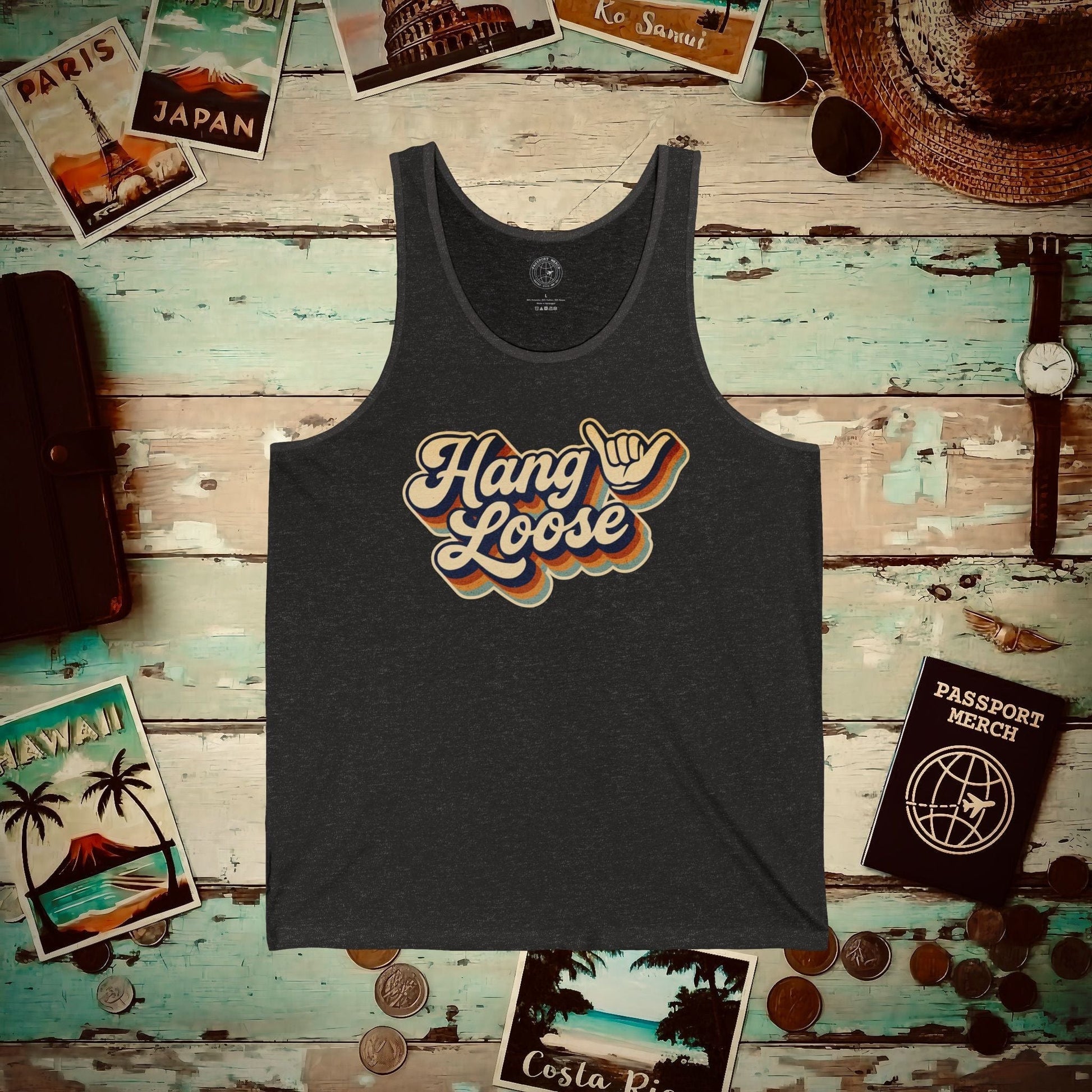 Classic 70s, Hang Loose, Hawaii Tank Top Charcoal Black TriBlend / XS