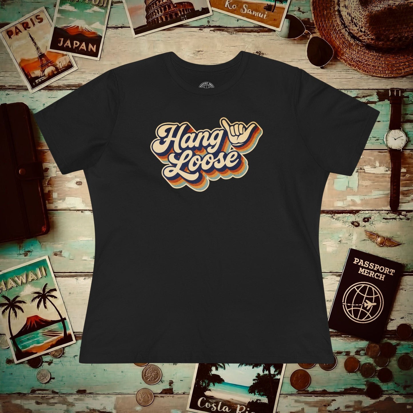 Classic 70s, Hang Loose, Hawaii, Womens Fit T-Shirt Black / S