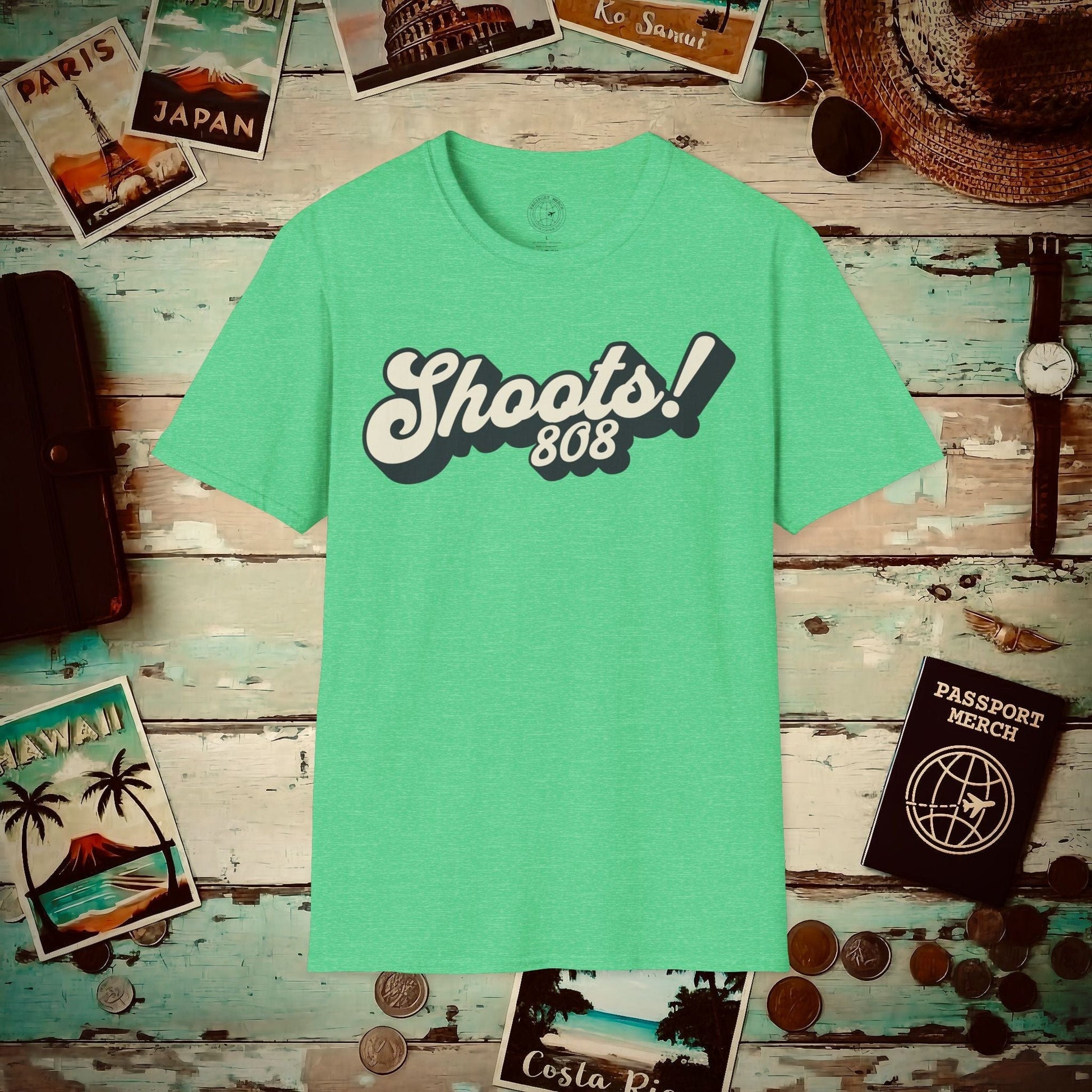 Classic 70s, Shoots! 808, Hawaii T-Shirt Heather Irish Green / S