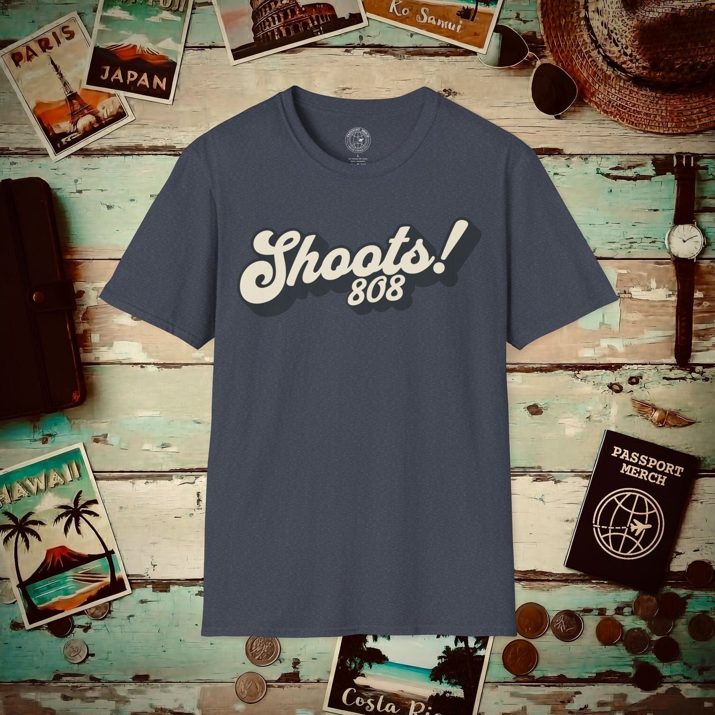 Classic 70s, Shoots! 808, Hawaii T-Shirt Heather Navy / S