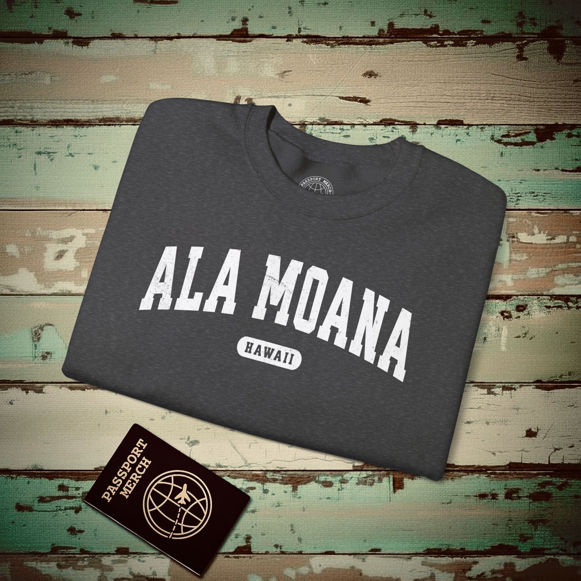 Classic Athletic (Bucket List Edition), Ala Moana, Hawaii Crewneck Dark Heather / S