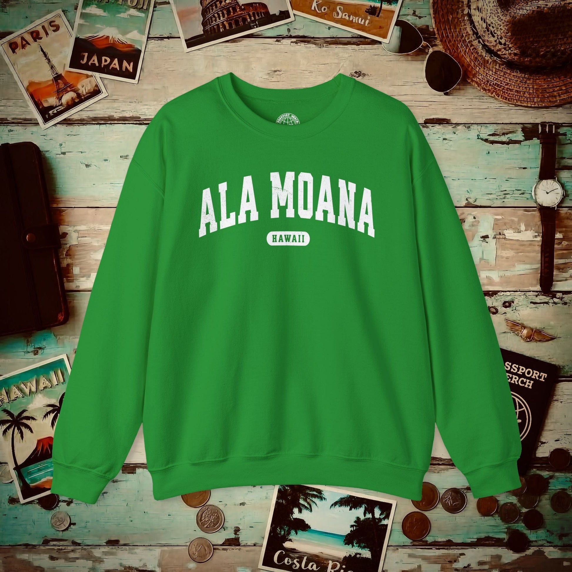 Classic Athletic (Bucket List Edition), Ala Moana, Hawaii Crewneck Irish Green / S